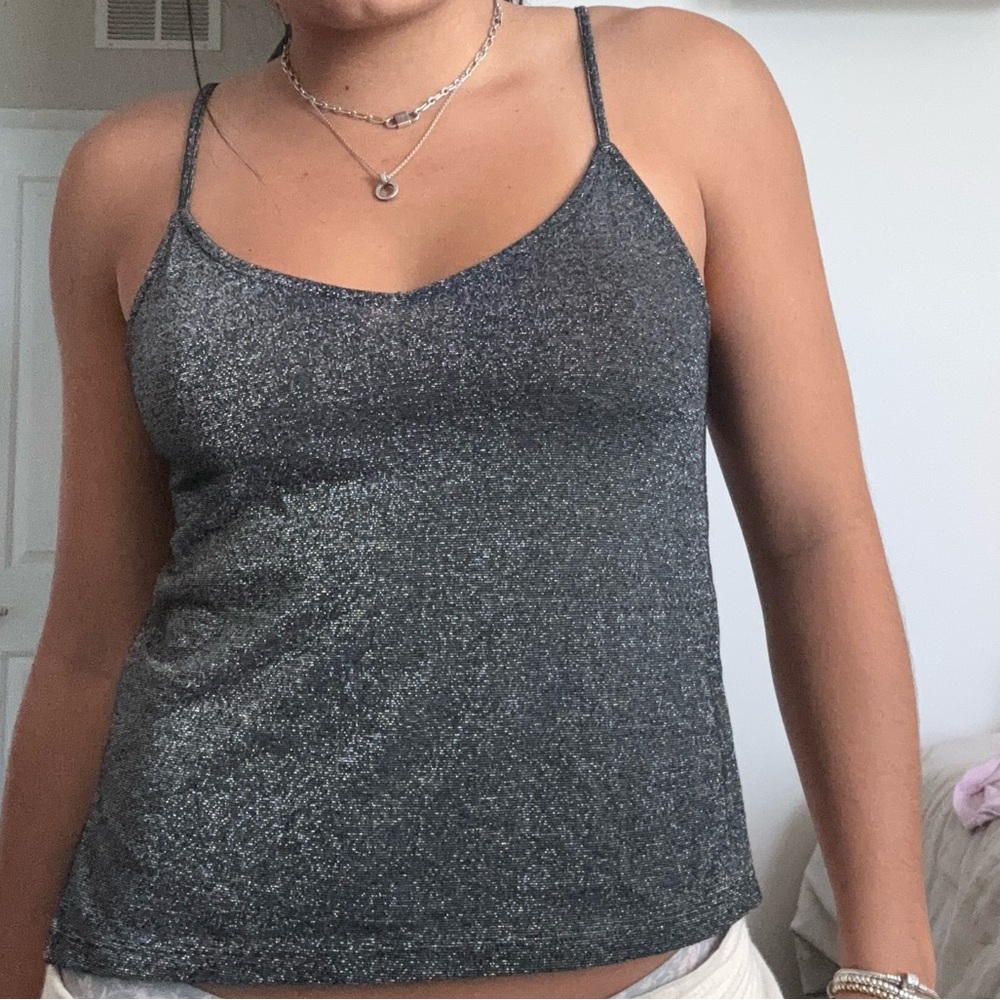 Shimmering Gray Spaghetti Strap Top